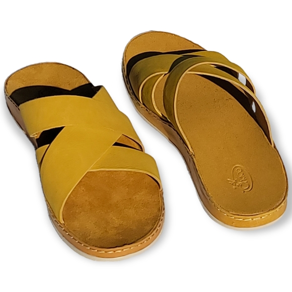 CHACO Leather Wayfarer Slide’s Womens Yellow Slip-on Sandal - Picture 9 of 16